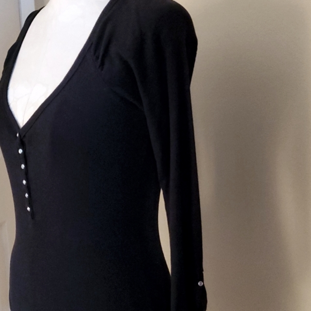 Blu Chic Black Rhinestone 100% Cotton 3/4 Sleeve Top - Picture 4 of 6